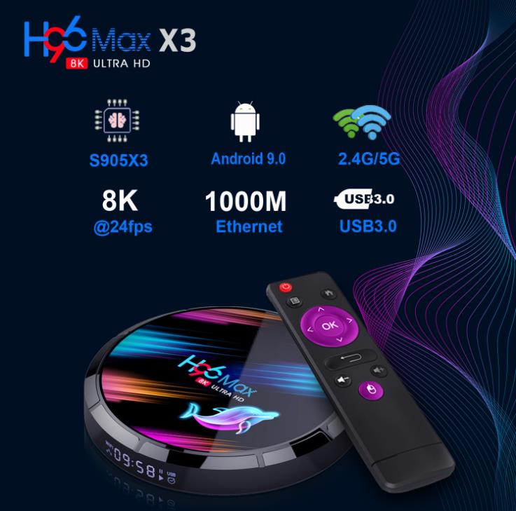 H96 MAX X3 S905X3 ȵ̵ 9.0 Ʈ ž ڽ 4 | 128 TV BOX HD ͳ ÷̾