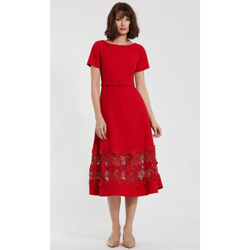 A Red Dress for $458, M*U, Good Condition, Hollow-Out Three-Dimensional Water-Soluble Lace Hem, Over-The-Knee Tea Break Dress for Autumn