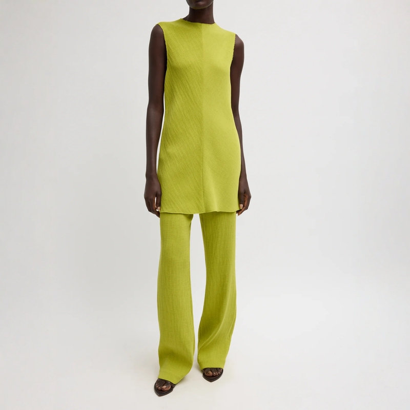 745 Usd T1B1 Pure High-Temperature Pleated Short Dress + Small Straight-Leg Pants Sleeveless with Fringe Trim