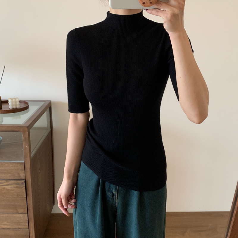 New Color! Super Easy to Wear Th Original Factory Single-Thread 100% Wool 60-Count Fine-Spun 16-Gauge Knit Half-High Collar Mid-Sleeve