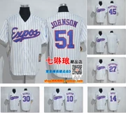 Ngắn tay đồng phục bóng chày nam JOHNSON 51 # 30 # 14 Raines ROSE Exposé Jersey thêu - Thể thao sau