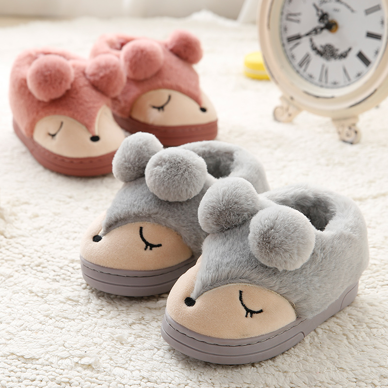 卡通可爱婴儿童二棉拖鞋女2018新款加绒包跟