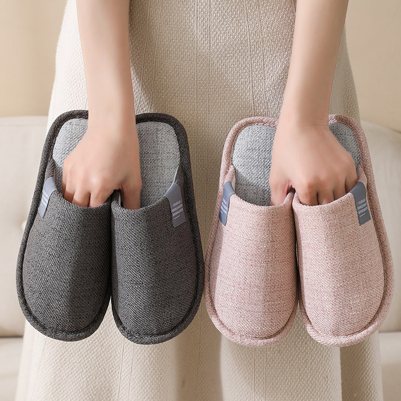 Office Thin Cotton Slippers for Women, Spring and Autumn, Closed-Toe, Non-Slip, Winter, Couple's Home Use, Indoor, All Seasons