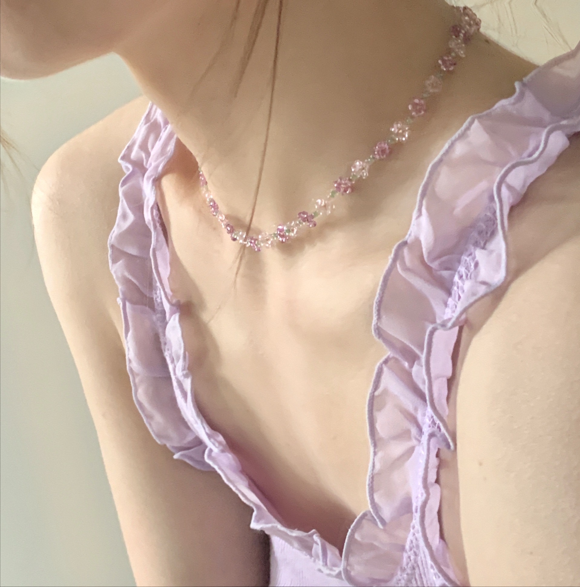 VioletYEE   ACC   SHOP original self-control INS Whitening Beading violet Transparency flower Necklace