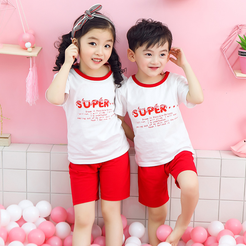 Summer 4 trẻ em ngắn tay bộ 5 cô gái bông 6 vừa và lớn cậu bé 7 chàng trai t-shirt 8 quần short cotton 3 phiên bản Hàn Quốc của triều 9 tuổi.