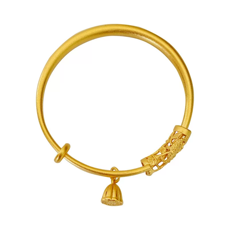 Hollow carved lotus gold covered silver ancient bracelet gold 9999 fashionable round belly ladies push-pull bracelet bracelet