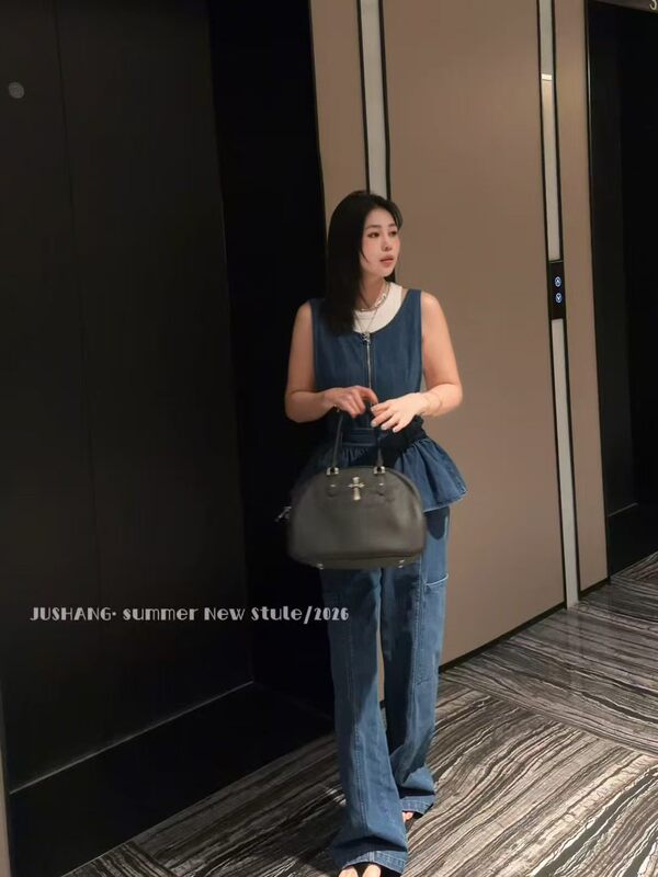 Denim Overalls, Autumn 2026 New Style, Super Popular and Very Stylish, Korean Style Outfit, Denim Wide-Leg Pants Set