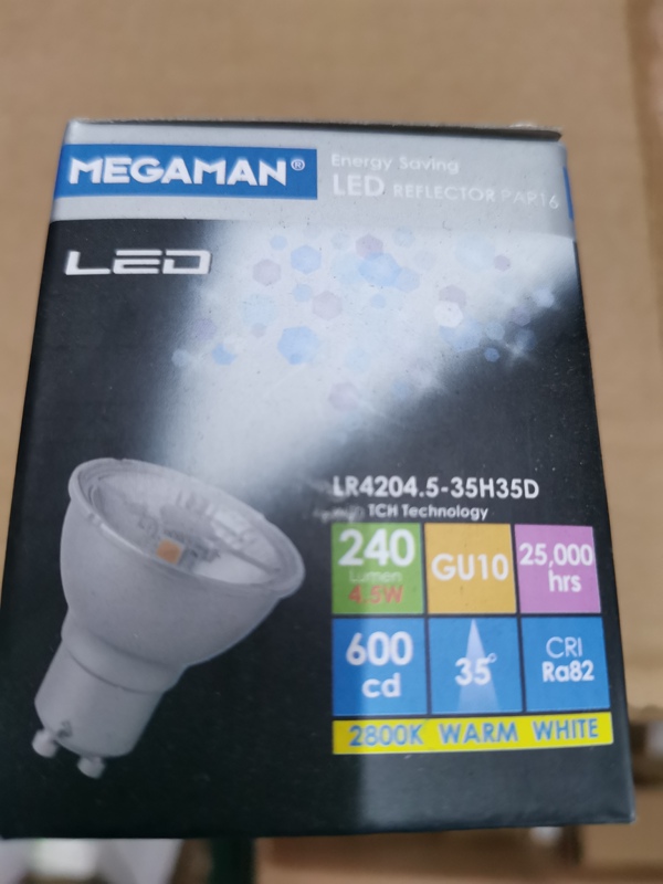 Megaman, Par16, Lr4204.5-35H24D-Gu10-2800K, 4.5W 2800K Megaman, Par16, Lr4204.5-35H24D-Gu10-2800K, 4.5W 2800K