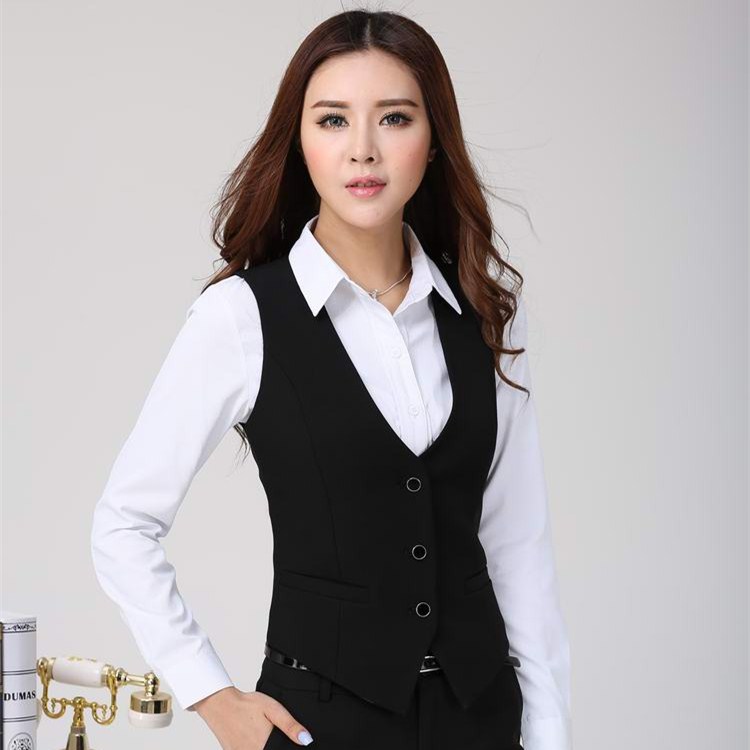 Workwear phụ nữ áo giáp mùa xuân và mùa thu ngắn phiên bản mới của Hàn Quốc trong những khách sạn ngân hàng quần áo làm việc áo hai mảnh bộ chuyên nghiệp mặc quần áo bên ngoài