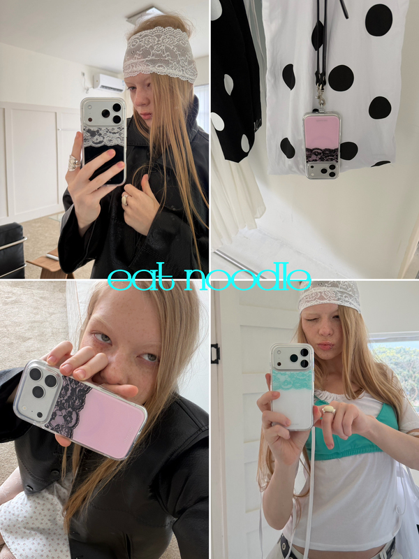 ● Eatnoodle Exclusive Niche Design ins Trendy Summer Fashion Lace Splicing Glossy Acrylic Magnetic Case Suitable for Apple Iphone17Promax/16Pro15 Phone Case