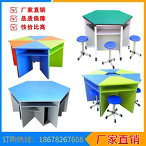 School hexagonal table hexagonal computer tablemaker classroom scribble tablesScience reading table micro - room six - sided table