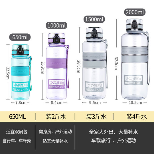 Large Capacity Water Cup, Sports Extra-Large Water Bottle, Plastic 2000ml, Men's Fitness 1500ml Water Bottle, One Liter, Outdoor Portable