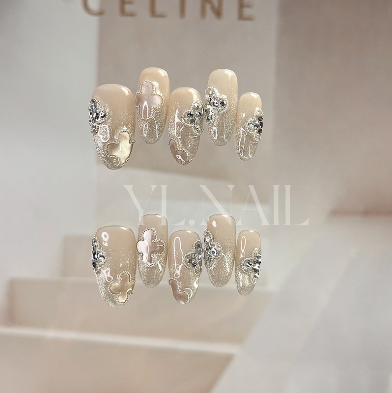 【Yl.Nail Vanke Jewelry 5.0】Handmade Nail Art ins Unique Cat's Eye Diamond Clover Wearable Nails