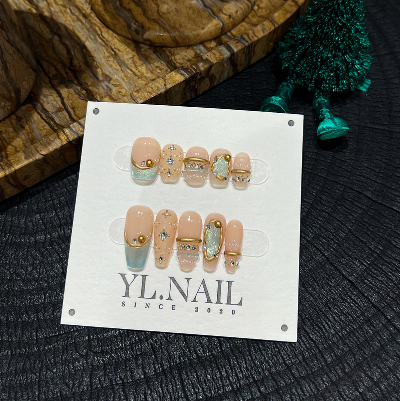 【Yl.Nail Aegean Tide】Handmade Nail Tips ins Unique Three-Dimensional Line Design with Rhinestones for a Fairer Look Wearable Nails 【Yl.Nail Aegean Tide】Handmade Nail Tips ins Unique Three-Dimensional Line Design with Rhinestones for a Fairer Look Wearable Nails