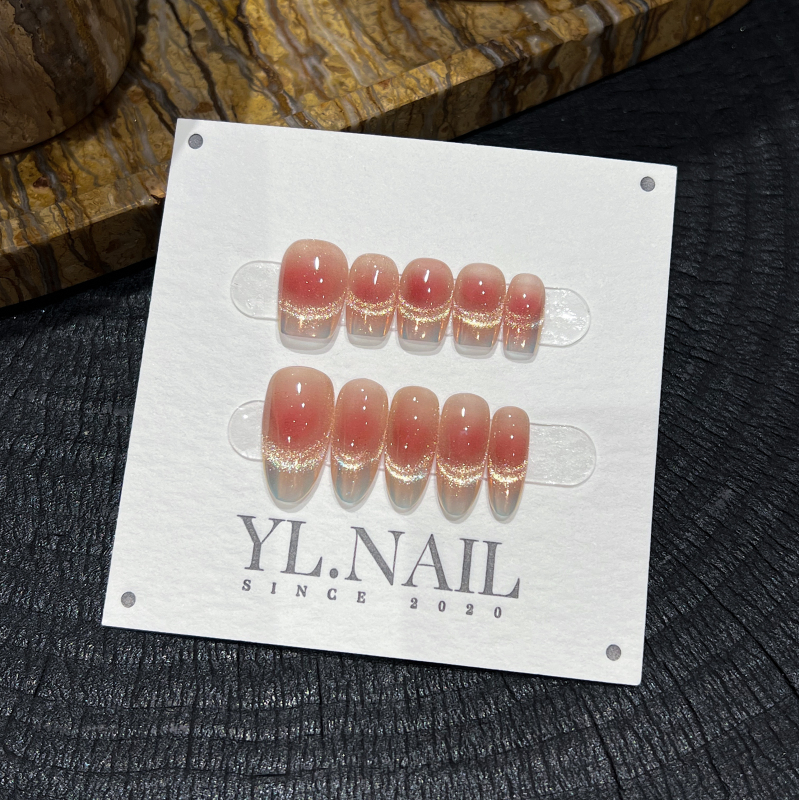 【Yl.Nail First Touch of Light】Handmade Nail Tips ins Unique Cat Eye Gradient Blush Pure Desire Wearable Nails