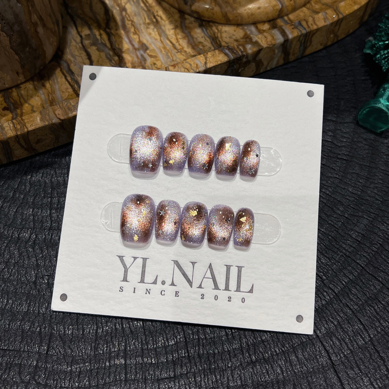 【Yl.Nail Shimmering in Every Step】Handmade Nail Tips ins Unique Purple Cat Eye Gradient Glitter Simple Wearable Nails
