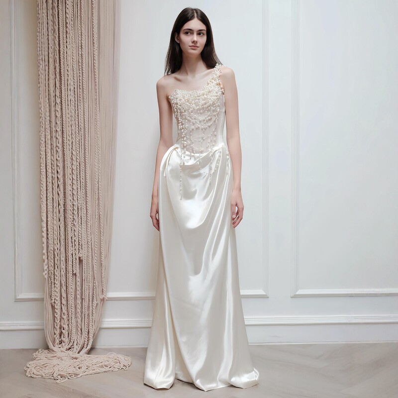 French-Style Strapless Light Wedding Dress 2026 High-End Satin Pearl Gown Heavy-Duty Engagement Banquet Petite Going-Out Dress French-Style Strapless Light Wedding Dress 2026 High-End Satin Pearl Gown Heavy-Duty Engagement Banquet Petite Going-Out Dress