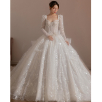 Long sleeves wedding dresses 2022 new bridal main yarn big trailing superior texture palace windy style light little subs