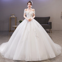 Straight Shoulder Main Wedding Dress Gown 2022 New Bridal Temperament Style Heavy Work Extravagant Palace Wind Trailing Little Guy