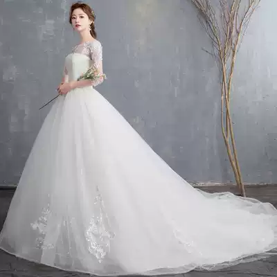2021 new bride shoulder simple wedding dress dress Mori line chest dreamy tail out thin light