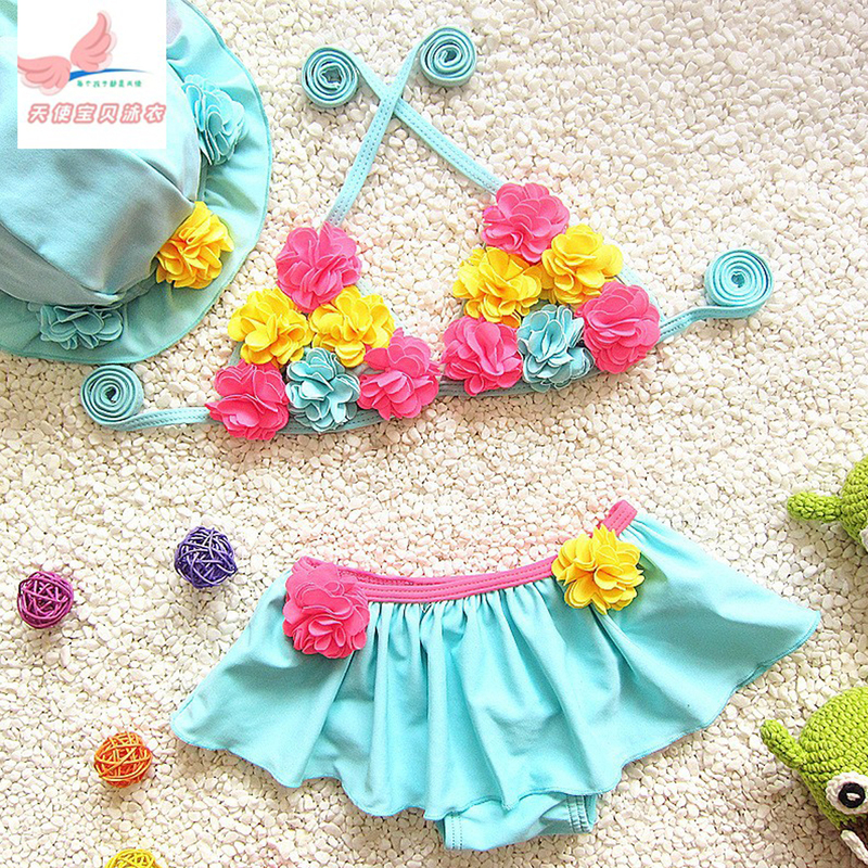 Girls' Swimwear Princess Baby Cute Split Skirt Handmade Floral Bikini Little Girl Dance Performance Swimsuit