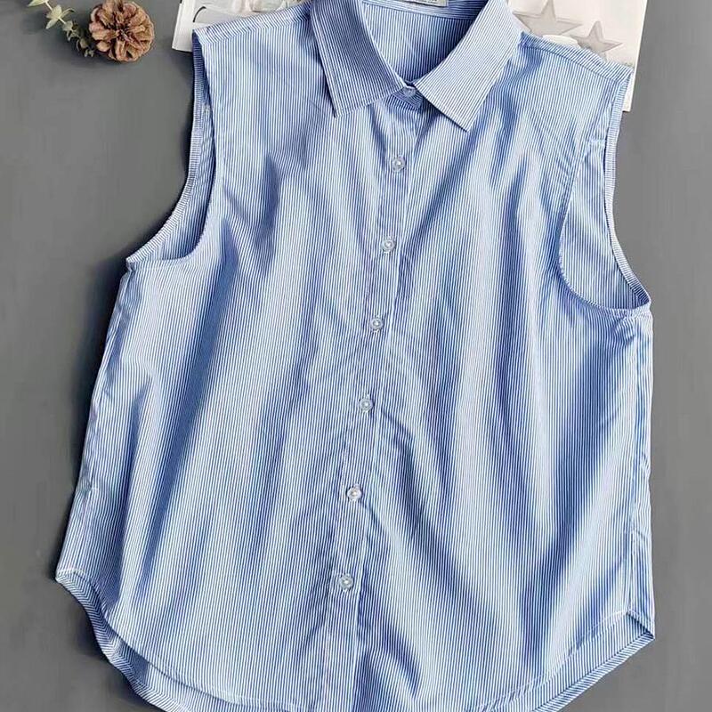 Cotton Blue and White Striped Layered Shirt for Women, Fake Collar Shirt, Sleeveless Vest, Women's Vest