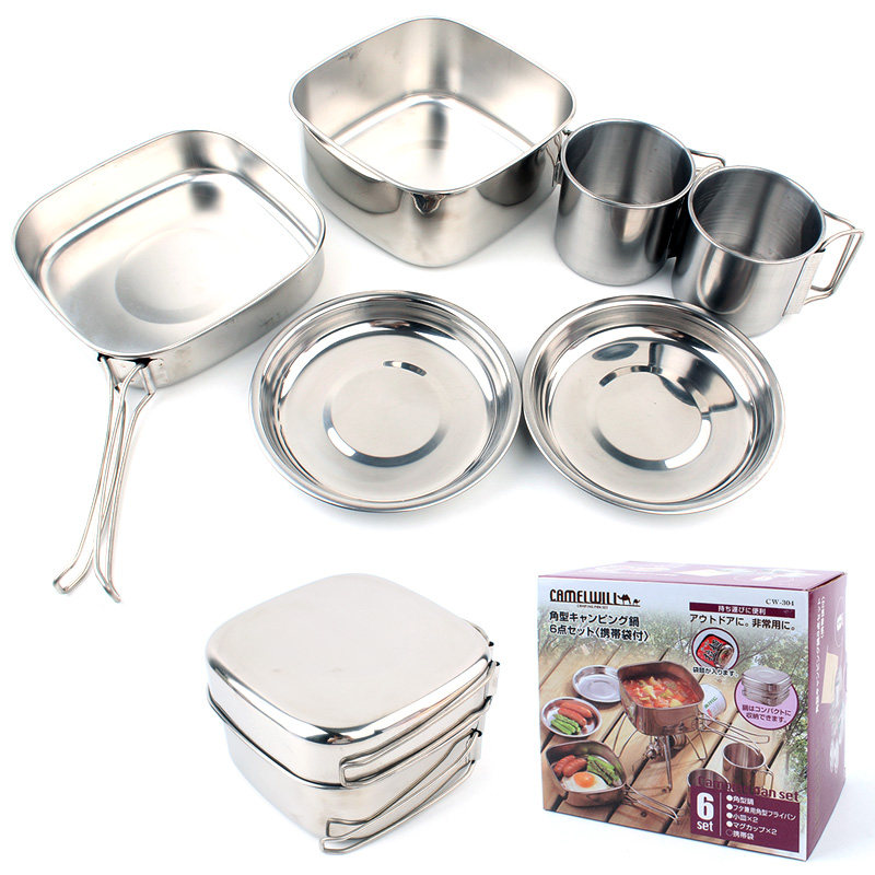 Outdoor pot set portable stainless steel cookware camping equipment picnic barbecue combined camping pot