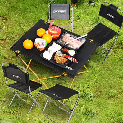 Portable folding dining table Picnic camping aluminum alloy ultra-light car outdoor folding table and chair combination set thickened