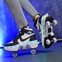 Factory direct supply cross-border heelys deformation shoes four-wheel dual-purpose roller skates double-row heelys roller skates