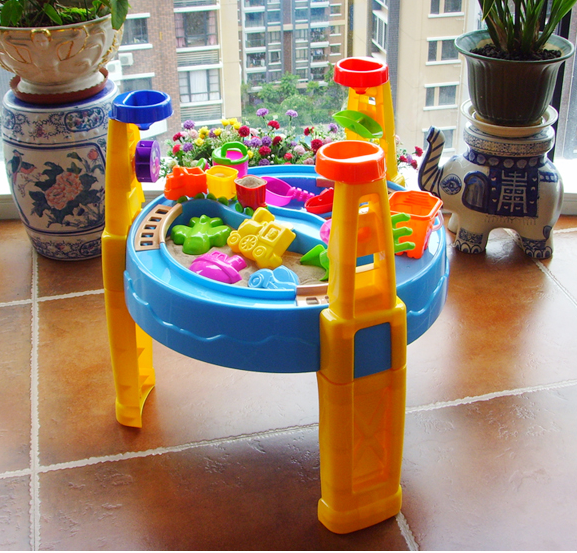Children's indoor and outdoor sand water table play sand water beach play set table combination with umbrella hourglass windmill