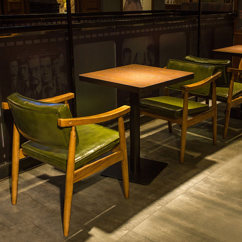 Cafe solid wood chair dining chair leisure western restaurant dessert cake shop hamburger milk tea shop sofa table and chair combination