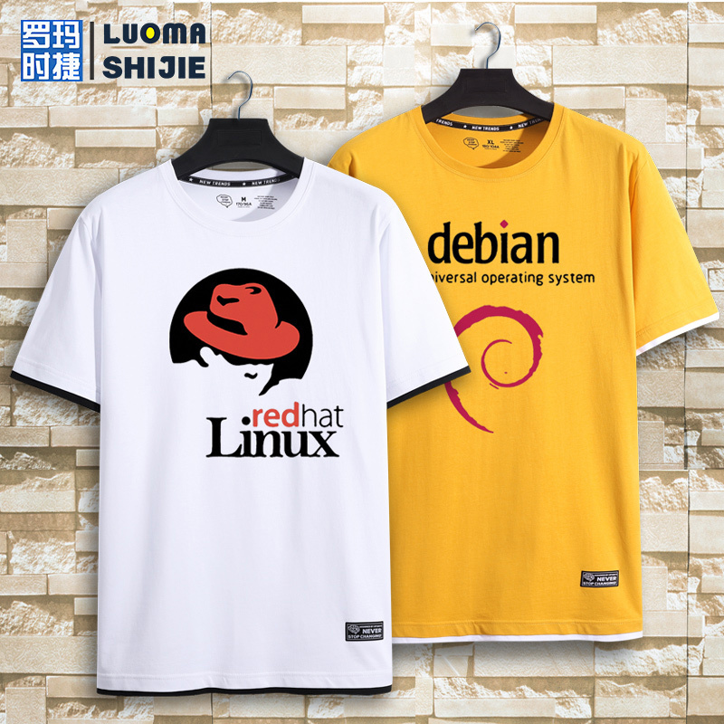 Opensuse Debian Arch Linux Gnome Programmer Ape Fake Two-Piece Short-Sleeved T-Shirt Men's Half-Sleeved