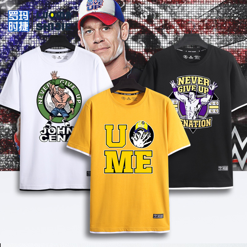 American Wrestler John Cena's Same Style Never Give up Sports Two-In-One Short-Sleeved T-Shirt for Men and Women, Pure Cotton Half-Sleeve American Wrestler John Cena's Same Style Never Give up Sports Two-In-One Short-Sleeved T-Shirt for Men and Women, Pure Cotton Half-Sleeve