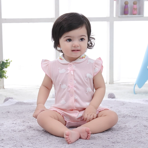 Детская тонкая хлопковая летняя одежда для новорожденных, милое боди для девочек для принцессы, короткий рукав, 0-1 лет