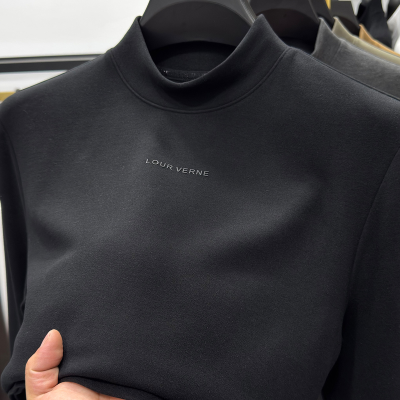 Wool-Blend Brushed T-Shirt for Men, Half-High Collar Base Layer, Autumn and Winter Warm Long-Sleeve Inner Wear, Thermal Fleece Sweatshirt Top