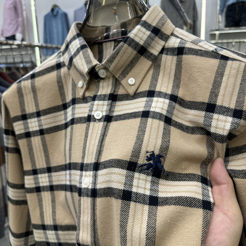 100% Pure Cotton~Exported Men's Long-Sleeve Plaid Flannel Thick Shirt for Autumn and Winter, Suitable for Middle-Aged and Young Men