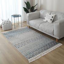 Machine washable cotton and linen carpet mat linen woven Japanese bedroom bedside Nordic living room home photo decoration custom