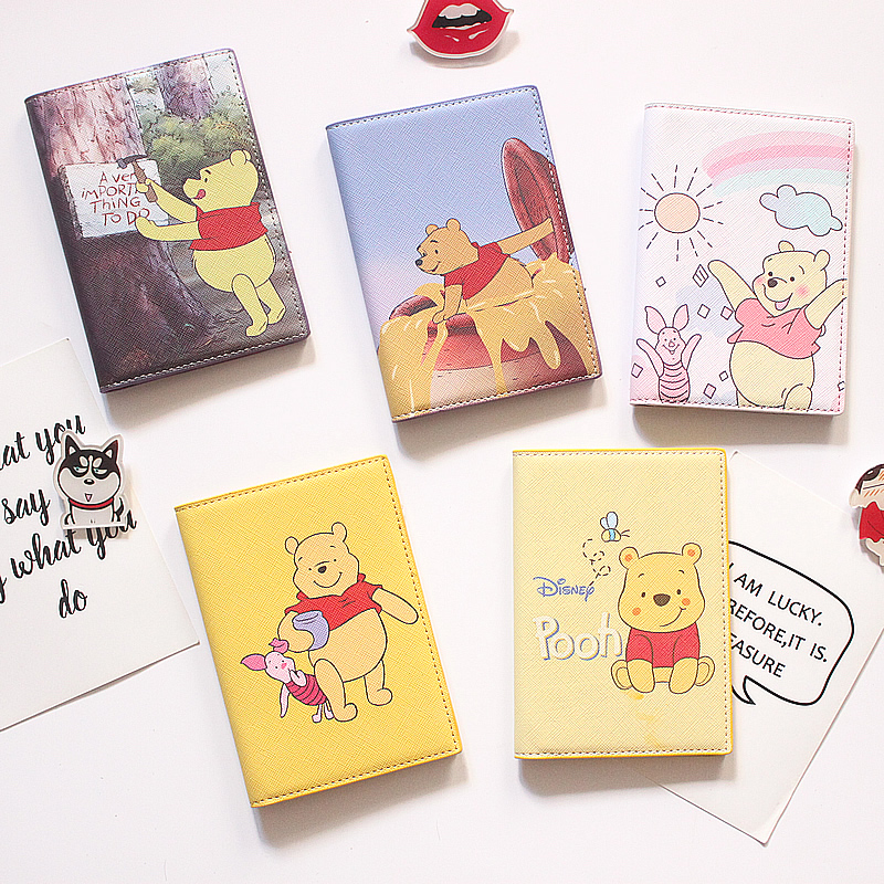 Cute cute Winnie the Pooh passport cover ins simple cartoon passport holder Passport charter ticket holder Wedding certificate cover
