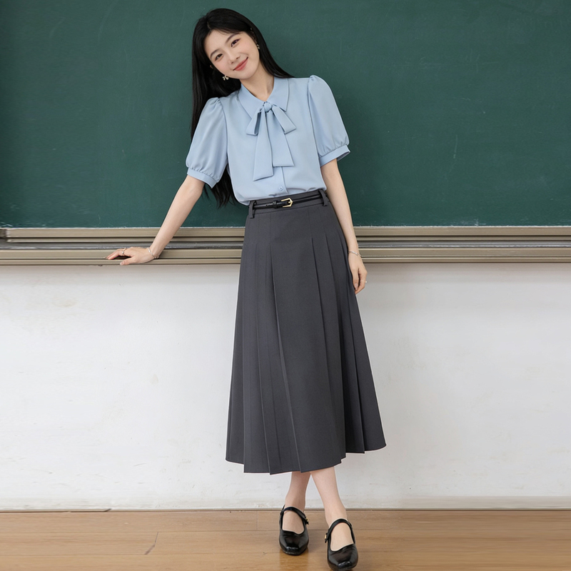 Chiffon Blue Shirt for Women, Summer Elegant Formal Wear, Professional Attire, Teacher Clothing, Interview Outfit Set