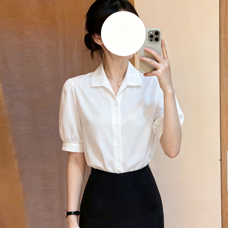 White Short-Sleeve Satin Shirt for Women, Summer Office Wear, Suitable for Civil Servant and Career Interview Attire, Professional Formal Top White Short-Sleeve Satin Shirt for Women, Summer Office Wear, Suitable for Civil Servant and Career Interview Attire, Professional Formal Top