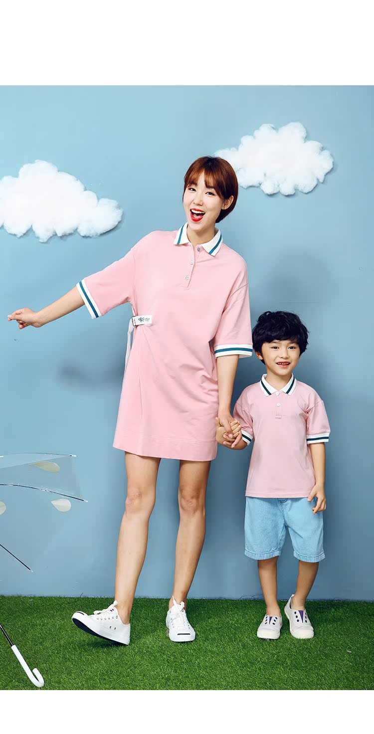 VQB cha mẹ và con mùa hè đầy đủ nhà màu hồng ngắn tay T-shirt POLO áo sơ mi một gia đình của ba mẹ và con gái mẹ 2018 làn sóng mới