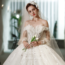 Ive main wedding dress 2022 new bridal style Shoulder High-end Extravagant Temperament Trailing Long Sleeves Winter