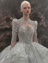 Tender Paris wedding dress 2022 new bridal style Heavy work retro high-end luxury Extravagant Temperament Big Trailing Long Sleeves