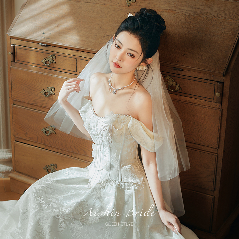 Aishini's Dreamy Bride Engagement and Registration Ceremony White Dress 2026 New One-Shoulder Light Wedding Dress for Going Out Aishini's Dreamy Bride Engagement and Registration Ceremony White Dress 2026 New One-Shoulder Light Wedding Dress for Going Out