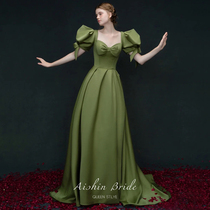 < emerald > gown 2022 new brides to marry toast to door banquets birthday small crowns high-end bubble sleeves