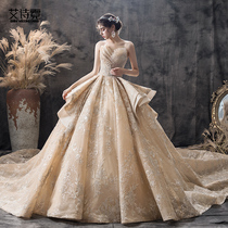  Bandeau main wedding dress 202021 new temperament small man long tail bride wedding luxury princess heavy weight thin