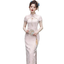Ai Shinis Liu Ying New Chinese Style Pink Improved Engagement Cheongsam 2024 New High-end Toast Wear Summer