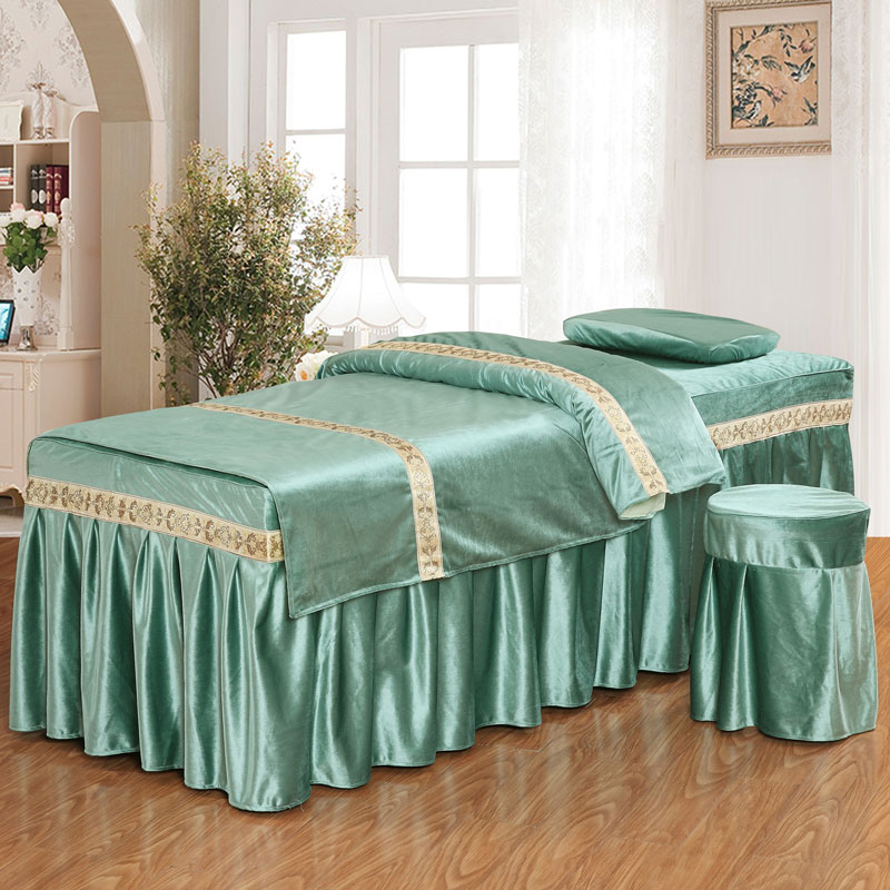 European simple coral fleece crystal velvet beauty bedspread four-piece beauty salon SPA shampoo massage table can be customized