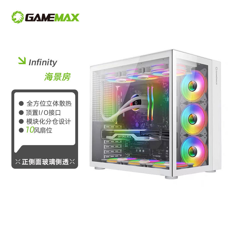 Gamemax Sea View Room Infinity White 360 Water-Cooled Gaming Computer Modular Chassis 4090 Graphics Card