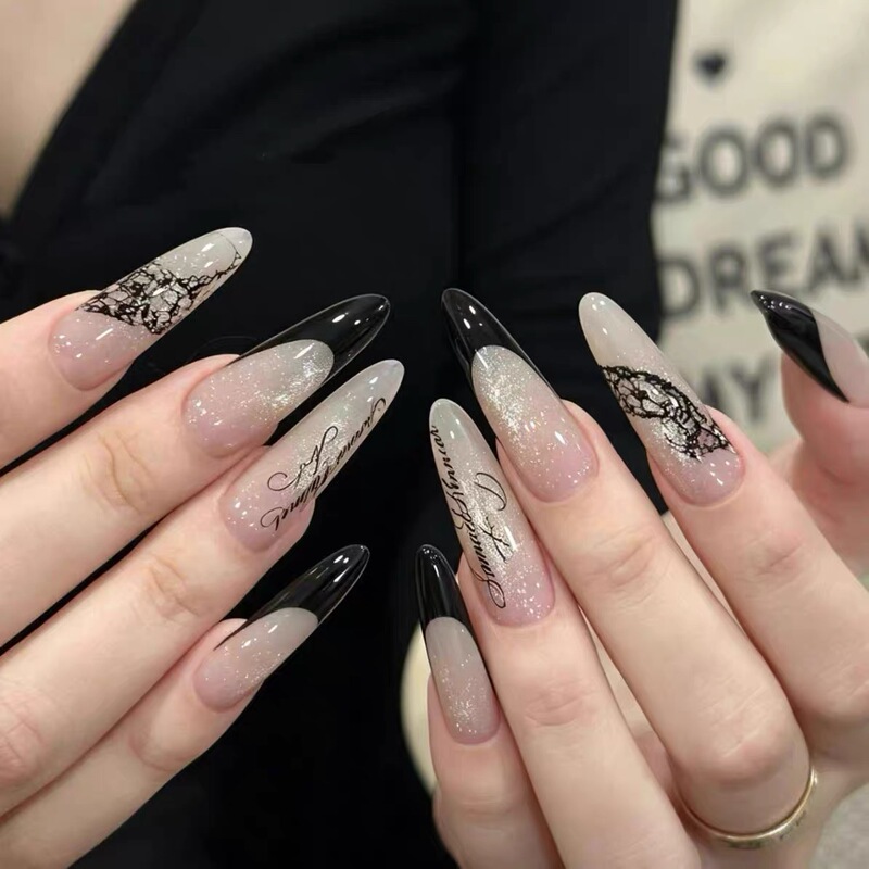 Black Classic French Lace Gothic Sweet and Cool Wearable Manicure Black Classic French Lace Gothic Sweet and Cool Wearable Manicure